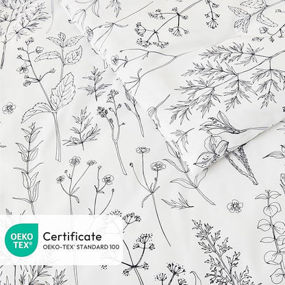 Love's cabin White Queen Size Comforter Set - Queen Comforter Set, 3 Pieces Cute Floral Bedding Sets for All Seasons,1 Soft Reversible Botanical Flowers Comforter and 2 Pillow Shams