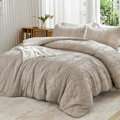 Andency Comforter King Size Set Khaki, 3 Pieces Boho Tufted Fall Bedding Comforters & Sets for King Bed, Soft Fluffy Tan Bed Set (104x90In Comforter & 2 Pillowcases)