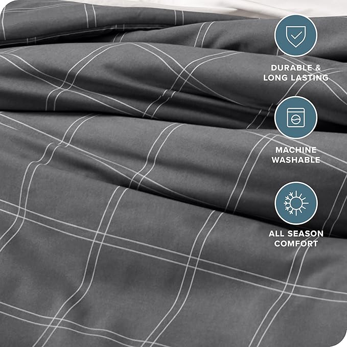 Bare Home Comforter Set - Queen Size - Ultra-Soft - Goose Down Alternative - Premium 1800 Series - All Season Warmth Comforter (Queen, Modern Plaid - Grey/White)