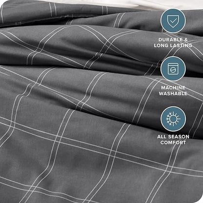 Bare Home Comforter Set - Full Size - Ultra-Soft - Goose Down Alternative - Premium 1800 Series - All Season Warmth Comforter (Full, Modern Plaid - Grey/White)