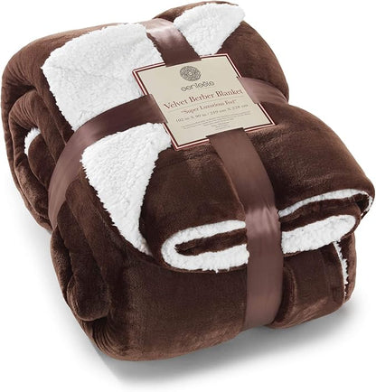 Genteele Sherpa Throw Blanket Super Soft Reversible Ultra Luxurious Plush Blanket, 102 x 90 inches, Brown/White