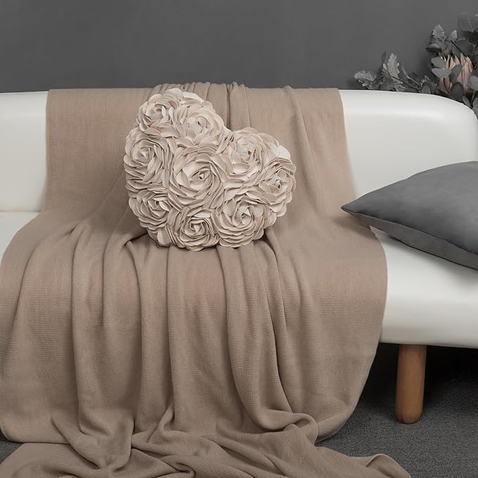 JWH Valentine's Day Throw Pillow Covers Decorative Flower Accent Pillow Cases Heart Shaped Cushion for Couch Living Room Bed Chair 14 x 16 Inches Creamy White