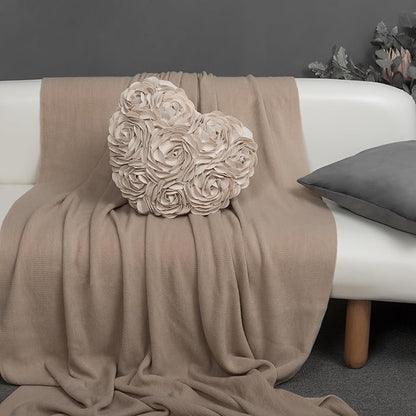 JWH Valentine's Day Throw Pillow Covers Decorative Flower Accent Pillow Cases Heart Shaped Cushion for Couch Living Room Bed Chair 14 x 16 Inches Creamy White