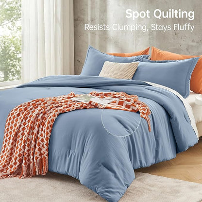 MUXHOMO King Size Comforter Set, All Season Ultra Soft Down Alternative Bedding - 3 Piece Lightweight Bed Set Includes 1 Comforter (104"x90") and 2 Pillow Shams (20"x36"), Sea Blue