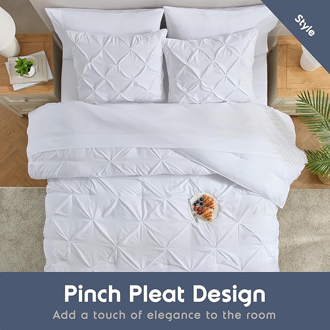 Nestl 7-Piece All Season Comforter Set - Pinch Pleated King Comforter, Bed in a Bag, King Bedding Set with Flat Sheet, Fitted Sheet, Pillowcases and Shams