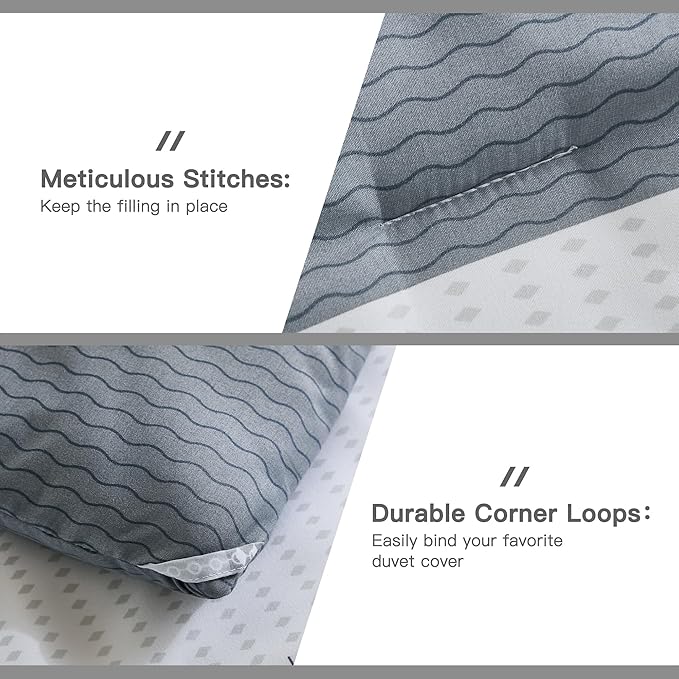 Andency Queen Size Comforter Set 7 Pieces - Light Grey Striped Lightweight Bed in a Bag, Soft Microfiber Farmhouse All Season Bedding Set with Comforter, Fitted & Flat Sheet, Pillowcases & Shams