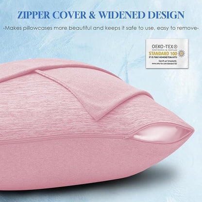 CHOSHOME Cooling Pillow Cases Zipper Pillow Covers Q-Max > 0.45 Zippered Pillowcases for Hot Sleepers, Soft, Breathable, Skin-Friendly, 2 Pack (King, 20"x36", Pink)