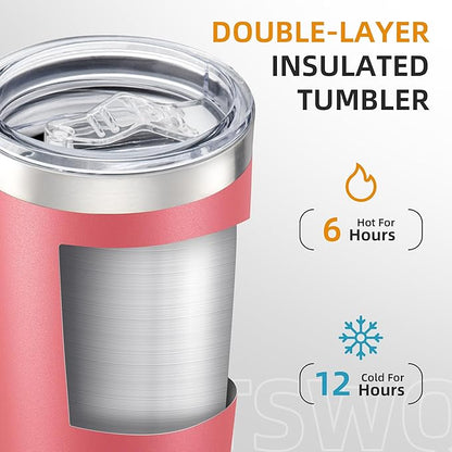20 oz Tumbler Bulk with Lid Stainless Steel Insulated Tumblers Double Wall Vacuum Coffee Mug Powder Coated Tumbler Cups for Cold and Hot Drinks, Tropical Pink, 6 pack