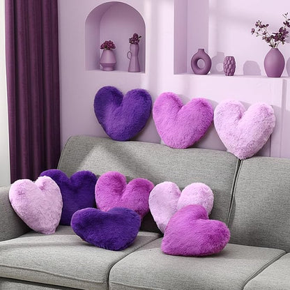 9 Pcs Purple Series Heart Pillow Faux Rabbit Fur Fluffy Love Heart Throw Pillows Cute Decorative Soft Throw Cushion Gift for Women Couch Bed Sofa Chair Home 11 in