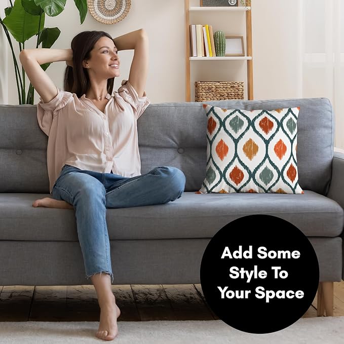 Americanflat 16x16 Throw Pillow with Sewn-in Insert - All-in-One Decorative Pillows - No Cover Needed - Soft and Durable Cushion for Bed or Sofa - Polyester - Deep Teal, Orange, Yellow and White