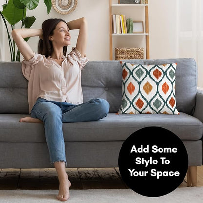 Americanflat 16x16 Throw Pillow with Sewn-in Insert - All-in-One Decorative Pillows - No Cover Needed - Soft and Durable Cushion for Bed or Sofa - Polyester - Deep Teal, Orange, Yellow and White