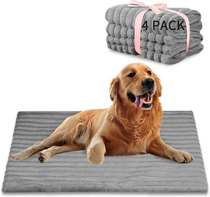 NWK Pack of 4 Fluffy Self Warming Cat Mat, Cat Blanket, Thermal Dog Mat, Washable, Non-Slip Bottom for Sofa & Crate & Kennel & Car Seat (Misty Gray, Large (34'' X 22'' X 0.7''))