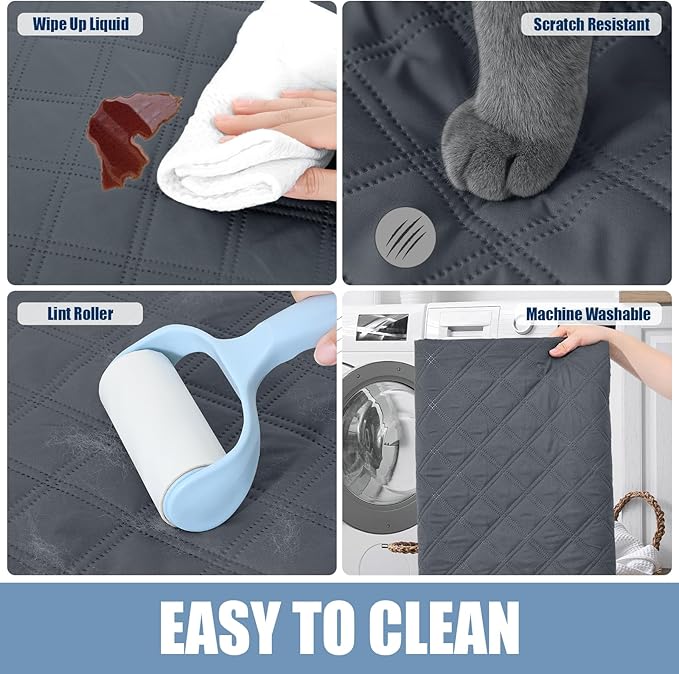 Smiry Waterproof Dog Bed Cover Pet Blanket, Soft Washable Dog Blanket for Furniture Bed Couch Sofa Reversible, Checkered (52"x82", Dark Grey/Beige)