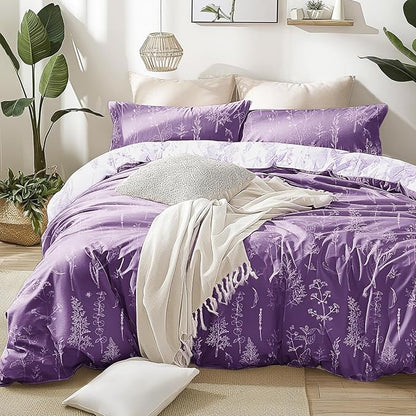 Love's cabin Dark Purple Twin Comforter Set - Twin XL Size Comforter Set Dorm Bedding, 2 Pieces Cute Floral Bedding, Soft Reversible Flowers Comforter, 1 Comforter & 1 Pillow Sham