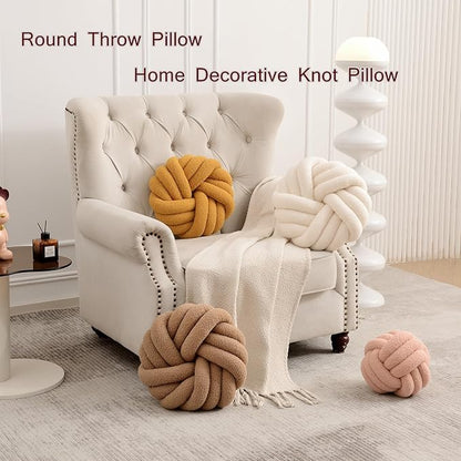 Yellow Knot Pillow 13.7'' Round Throw Pillow Soft Plush Knot Ball Pillow Handmade Knotted Pillow Modern Home Decorative Knotted Pillow Cushion for Bed Bedroom, Sofa, Couch