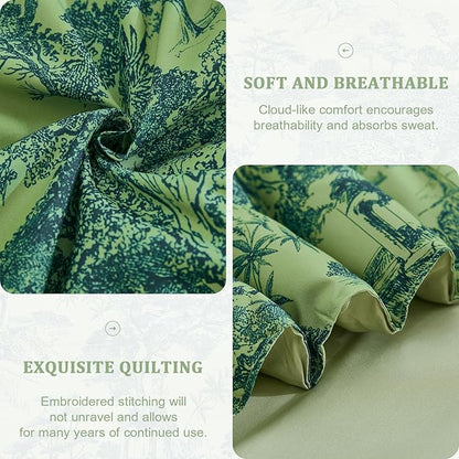 DJY King Size Comforter Sets, 7 Pieces Bed in a Bag King Green Botanical Comforter Set with Sheets, White Elegant Plants Print Soft Microfiber Reversible Complete Bedding Sets for All Season