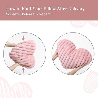 AELS Heart Shaped Pillow, Set of 2, Heart Decorative Throw Pillows, Faux Fur Love Pillows Pillow 20 & 16 Inches, Valentines Day Decorations, Wedding Decor, Pastel Pink