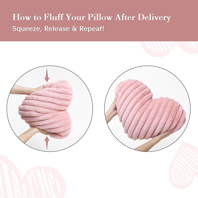 AELS Heart Shaped Pillow, 20 Inches Heart Decorative Throw Pillows, Faux Fur Love Pillows Pillow, Cute Valentines Day Decorations, Wedding Decor, Living Room Bedroom Nursery Decor, Pastel Pink