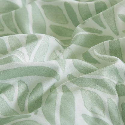 Chezmoi Collection Medina 3-Piece Tranquil Leaf Comforter Set Full - Soft Green White Leaves Printed Microfiber Lightweight Bedding Set for All Season