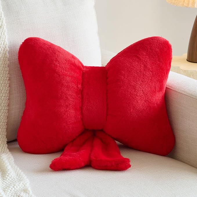 Xuyier Bow Pillows, Bow Shaped Decorative Throw Pillows for Couch Bed, Aesthetic Cute Home Decor Accent Pillows (Red, Small-12 Inches)