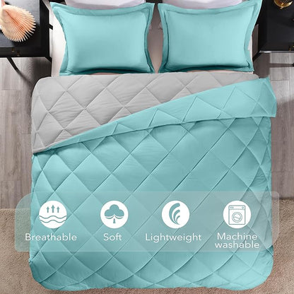 downluxe King Size Comforter Set - Turquoise and Grey King Comforter, Soft Bedding Sets for All Seasons -3 Pieces - 1 Comforter (104"x92") and 2 Pillow Shams(20"x36")