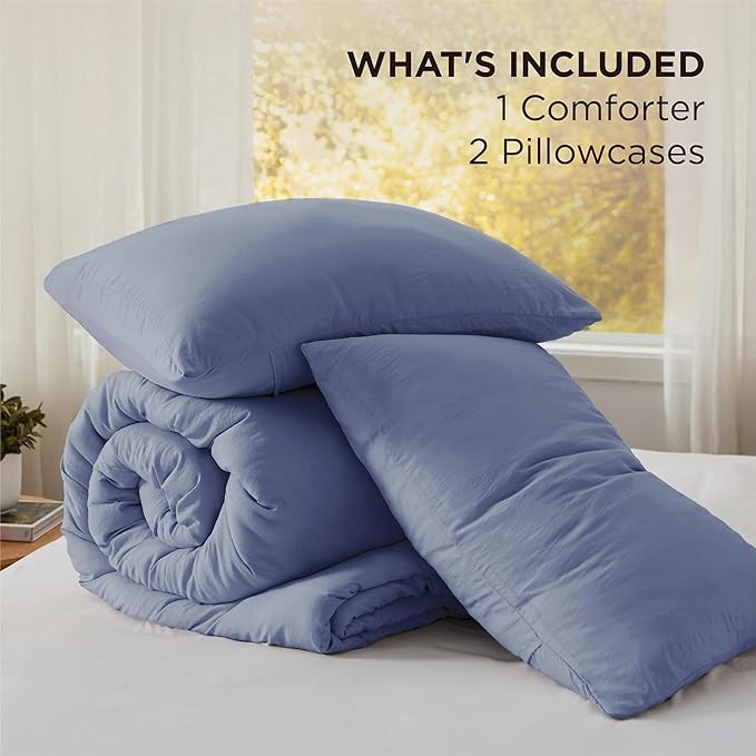 Bedsure California King Size Comforter Set, Blue Soft Prewashed Bedding for All Seasons, 3 Pieces GentleSoft™ Down Alternative Bed Set, 1 Lightweight Comforter (104"x96") and 2 Pillowcases (20"x36")
