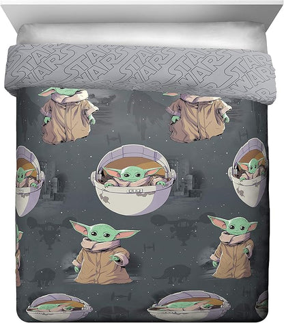 Jay Franco Star Wars The Mandalorian The Child 5 Piece Queen Bed Set - Includes Reversible Comforter & Sheet Set - Bedding Features Baby Yoda - Super Soft Fade Resistant Microfiber Official Product