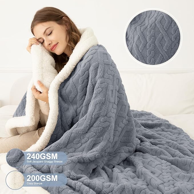 Electric Blanket Full Size 72"X84" Blue - Soft Thick Warm Sherpa Heated Blanket for Winter with 6 Fast Heating Levels & 10hrs LED Timer Auto Off for Women, Overheating Protection for Home