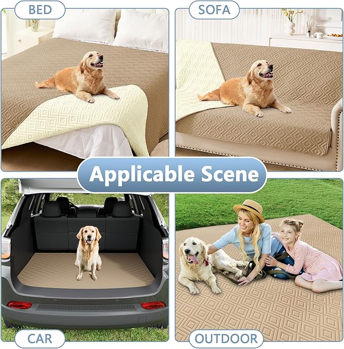 hyha Waterproof Dog Blanket, Soft Dog Bed Cover Pet Blankets, Waterproof Sofa Couch Cover for Dogs Washable, Reversible Pet Couch Covers for Sofa Furniture (82x120 Inch, Camel/Beige)
