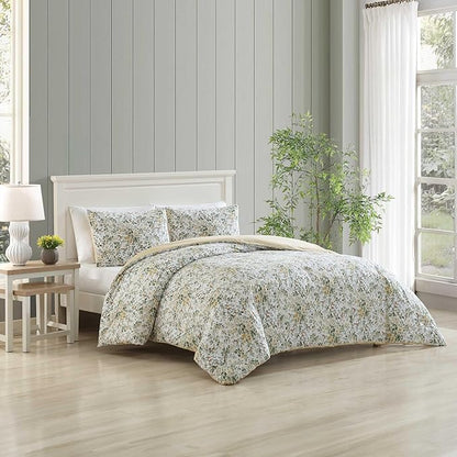 Laura Ashley - Twin Comforter Set, Soft Cotton Bedding with Matching Shams, Floral Home Decor, Oeko-Tex Certified (Country Meadow Gold, Twin)