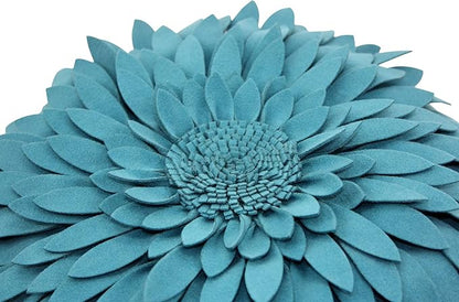 3D Daisy & Sunflower Decorative Pillow - 14.5 x 13 inch Round - Teal Flower-Shaped (Case + Insert)