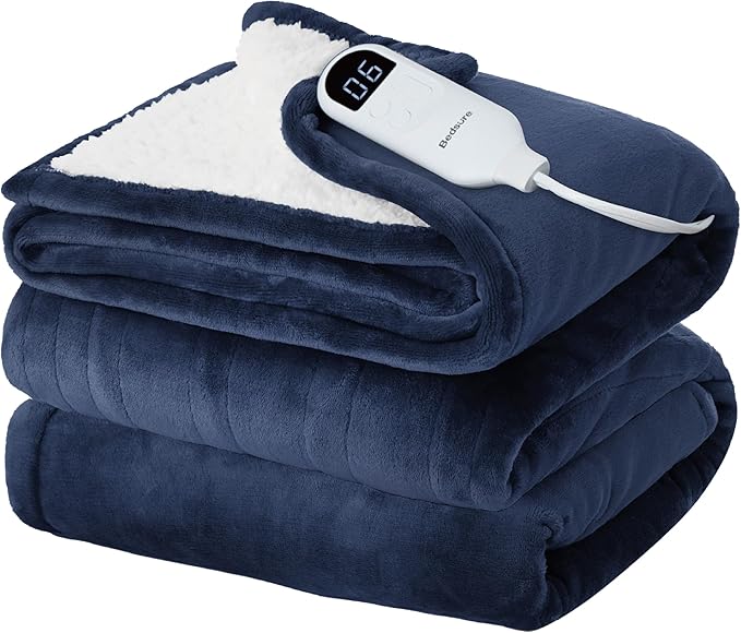 Bedsure Electric Blanket Full Size - Soft Flannel Heated Blanket, Fast Heating with 10 Time Settings & 6 Heat Settings, Warm Gifts for Grandma, Women, Men (72x84 inches, Navy)