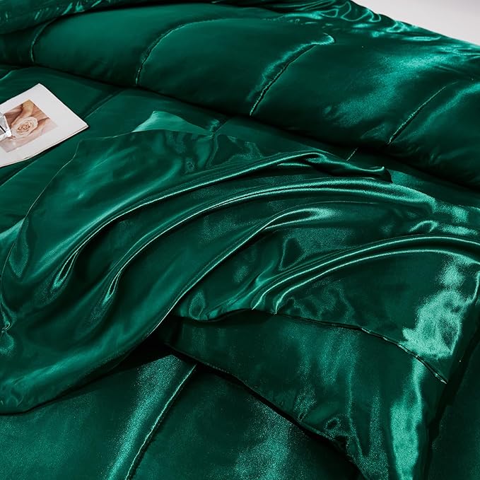 Bedding_Dreamer Satin Comforter Set King Size Silk Like Silky Down Comforter Luxury Hotel Silky Bed Home Deocr Blackish Green Bedding Set