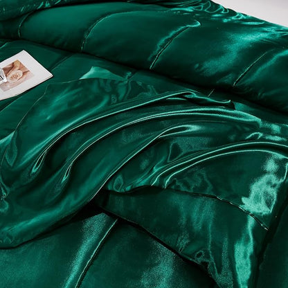 Bedding_Dreamer Satin Comforter Set King Size Silk Like Silky Down Comforter Luxury Hotel Silky Bed Home Deocr Blackish Green Bedding Set
