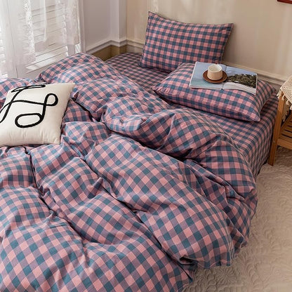 HighBuy Queen Comforter Set Purple Plaid Gingham Comforter Vintage Style Checkered Pattern Comforter Set for Women Men,3 Piece Grid Plaid Bedding Comforter Fluffy Soft Lightweight