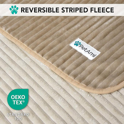 PetAmi Waterproof Dog Blanket, Leakproof Pet Blanket for Small Medium Large Dogs, Reversible Furniture Bed Sofa Couch Cover Protector, Plush Striped Pet Throw for Indoor Cat, 29x40 in, Taupe Beige