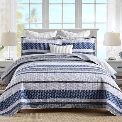 Homzard Quilt Bedding Set Twin Size - 100% Cotton Comforter Set,Gray Blue Quilts Bedspread for The Bed, Farmhouse Lightweight Bedding All Season