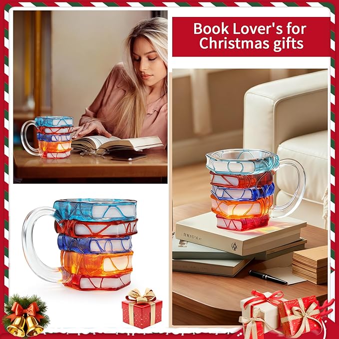 VNROSE Painted Book Mug - Novelty Coffee Mugs，Personalized Gift for Book Lovers, Valentine's Day Gifts for Book Lovers,Unbreakable Library Art Cup,Book Club Gifts(10oz)