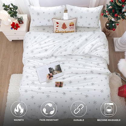 COTTEBED Snowflakes Christmas Comforter Queen, Snow White Warm Winter Comforter Sets Full Size Bedding Down Alternative with Pillowsham, Super Soft Cozy Brushed Lightweight but Warmth Polycotton Gift