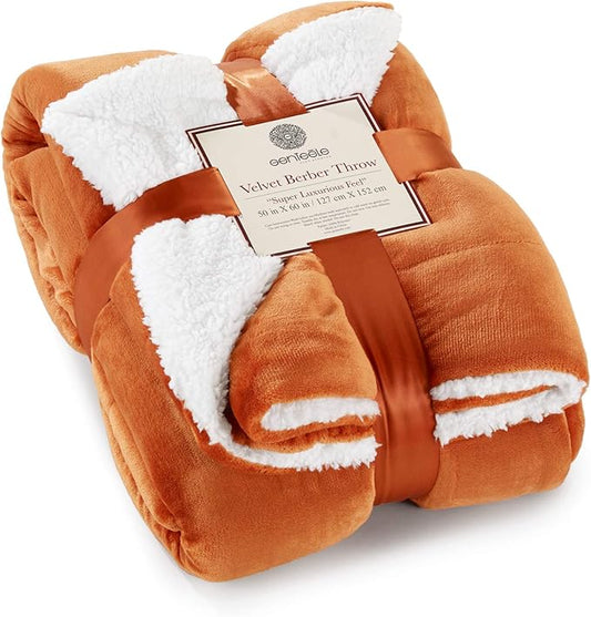 Genteele Sherpa Throw Blanket Super Soft Reversible Ultra Luxurious Plush Blanket, 50 x 60 inches, Burnt Orange/White