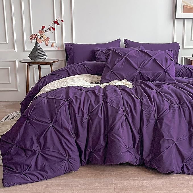 Maple&Stone Purple Comforter Set Queen, 7 Pieces Bed in a Bag Queen, Pintuck Bedding Sets with Comforter, Sheets, Pillowcases & Shams - Purple