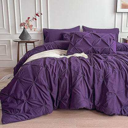 Maple&Stone Purple Comforter Set Queen, 7 Pieces Bed in a Bag Queen, Pintuck Bedding Sets with Comforter, Sheets, Pillowcases & Shams - Purple