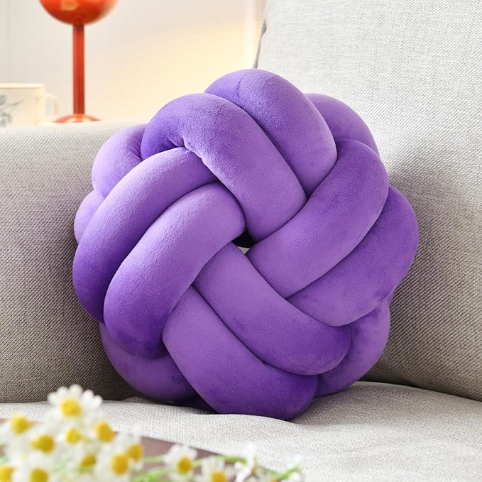 Knot Ball Pillow, Round Decorative Throw Pillows Cushion, 11 Inch Purple Soft Plush Knotted Pillows Pillow, Modern Home Throw Knot Decorative Cushion