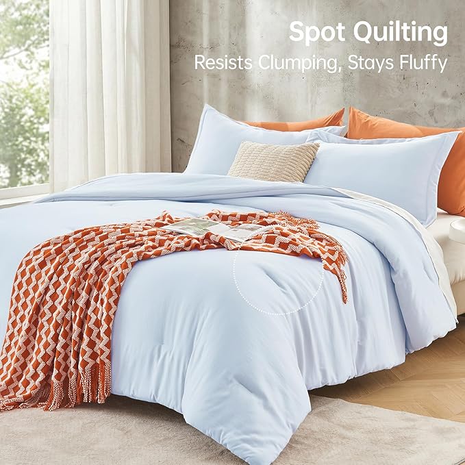 MUXHOMO Full Comforter Sets, All Season Ultra Soft Down Alternative Bedding - 3 Piece Lightweight Bed Set Includes 1 Comforter (82"x86") and 2 Pillow Shams (20"x26"), Light Blue