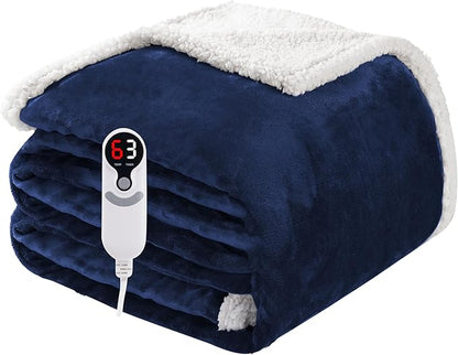 Electric Heated Blanket Full Size 72"x84", Soft Flannel with Overheat Protection, 9 Adjustable Heat Settings & 10-Hour Auto-Off Timer, Fast Heating for Winter Comfort, Navy Blue