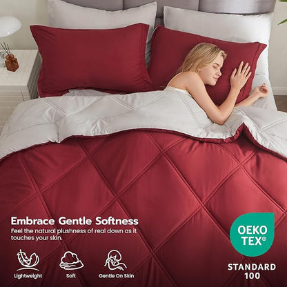 JOIEDOMI Full Size Comforter Set with Sheets Red, 7 Pieces Full Size Bed Set with 1 Down Alternative Comforter, 1 Flat Sheet, 1 Fitted Sheet, 2 Pillowcases and 2 Pillow Shams, Bed in a Bag All Seasons
