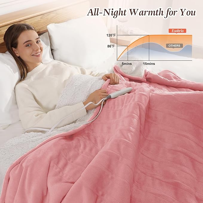 Pink Heated Blanket Full Size Electric Blanket for Bed - 72''x84'' Fast Heating Blanket with 5 Heat Settings & 10 Hours Auto-Off, Washable Lap Heated Blanket for Office, Best Grandma Birthday Gifts