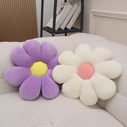 2 Pcs Purple White Flower Decorative Throw Pillows for Bed Couch Chair Sofa, 15.35" Cute Aesthetic Flower Daisy Shaped Throw Pillows for Bedroom Room Classroom Dorm Decor(White+Lavender, 15.35 Inch)