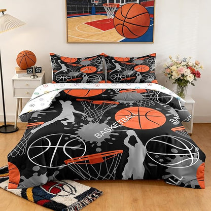 Bodhi Basketball Kids Bedding Sets,Twin Size Basketball Comforter Sets for Boys,5 Pcs Kids Sports Basketball Bedding Sets,Bed in A Bag (1 Comforter,1 Flat Sheet,1 Fitted Sheet,2 Pillowcases)