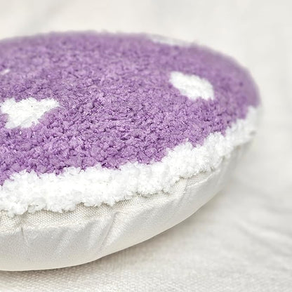 Mushroom Throw Pillow Tufted Decorative Cushion 15” x 15” – Decor for Bed, Couch, Living Room (Purple)